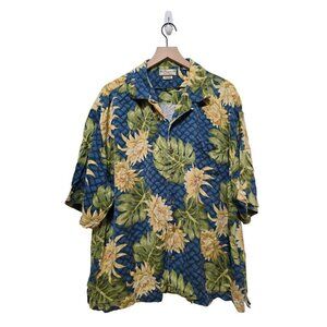 Pusser's Island Reserve Silk Floral Hawaiian Casual Button Down Shirt Sz XL